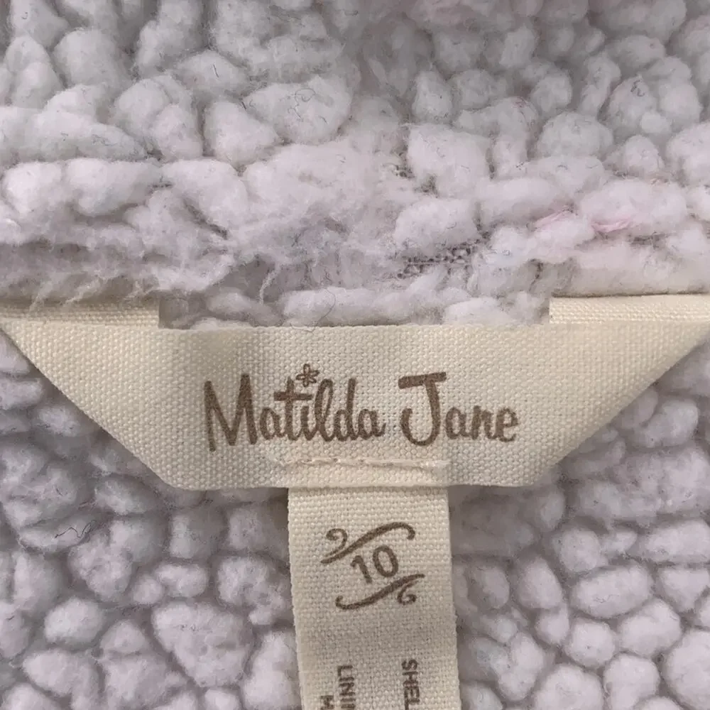 Matilda Jane Make Believe WARM HUGS Sz 10 Hood Vest Sherpa Lining Toggle Buttons